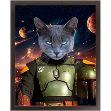 Load image into Gallery viewer, BOB AND FETCH IN SPACE - Boba Fett & Star Wars Inspired Custom Pet Portrait Framed Satin Paper Print