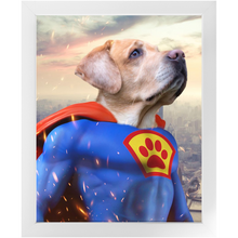 Load image into Gallery viewer, Supermutt - Superman, Superhero Inspired Custom Pet Portrait Framed Satin Paper Print