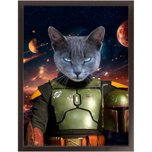 Load image into Gallery viewer, BOB AND FETCH IN SPACE - Boba Fett & Star Wars Inspired Custom Pet Portrait Framed Satin Paper Print