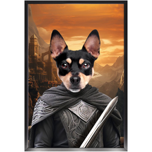 Load image into Gallery viewer, PURR-PARED FOR BATTLE - Lord of the Rings Inspired Custom Pet Portrait Framed Satin Paper Print