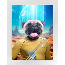 Load image into Gallery viewer, CAPTAIN QUIRK - BEAMING DOWN - Star Trek Inspired Custom Pet Portrait Framed Satin Paper Print