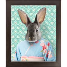 Load image into Gallery viewer, Aozora - Japanese Geisha & Kimono Inspired Custom Pet Portrait Framed Satin Paper Print