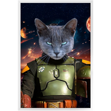 Load image into Gallery viewer, BOB AND FETCH IN SPACE - Boba Fett & Star Wars Inspired Custom Pet Portrait Framed Satin Paper Print