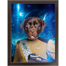 Load image into Gallery viewer, LIEUTENANT WOOF IN SPACE - Star Trek Inspired Custom Pet Portrait Framed Satin Paper Print
