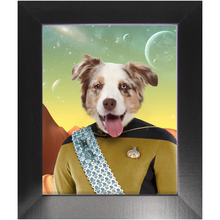 Load image into Gallery viewer, LIEUTENANT WOOF - Star Trek Inspired Custom Pet Portrait Framed Satin Paper Print