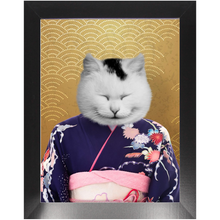 Load image into Gallery viewer, Murasaki No Sanbun - Japanese Geisha & Kimono Inspired Custom Pet Portrait Framed Satin Paper Print
