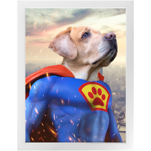 Load image into Gallery viewer, Supermutt - Superman, Superhero Inspired Custom Pet Portrait Framed Satin Paper Print