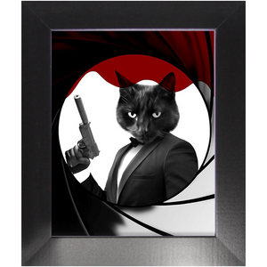 Licence To Chill - James Bond 007 Inspired Custom Pet Portrait Framed Satin Paper Print