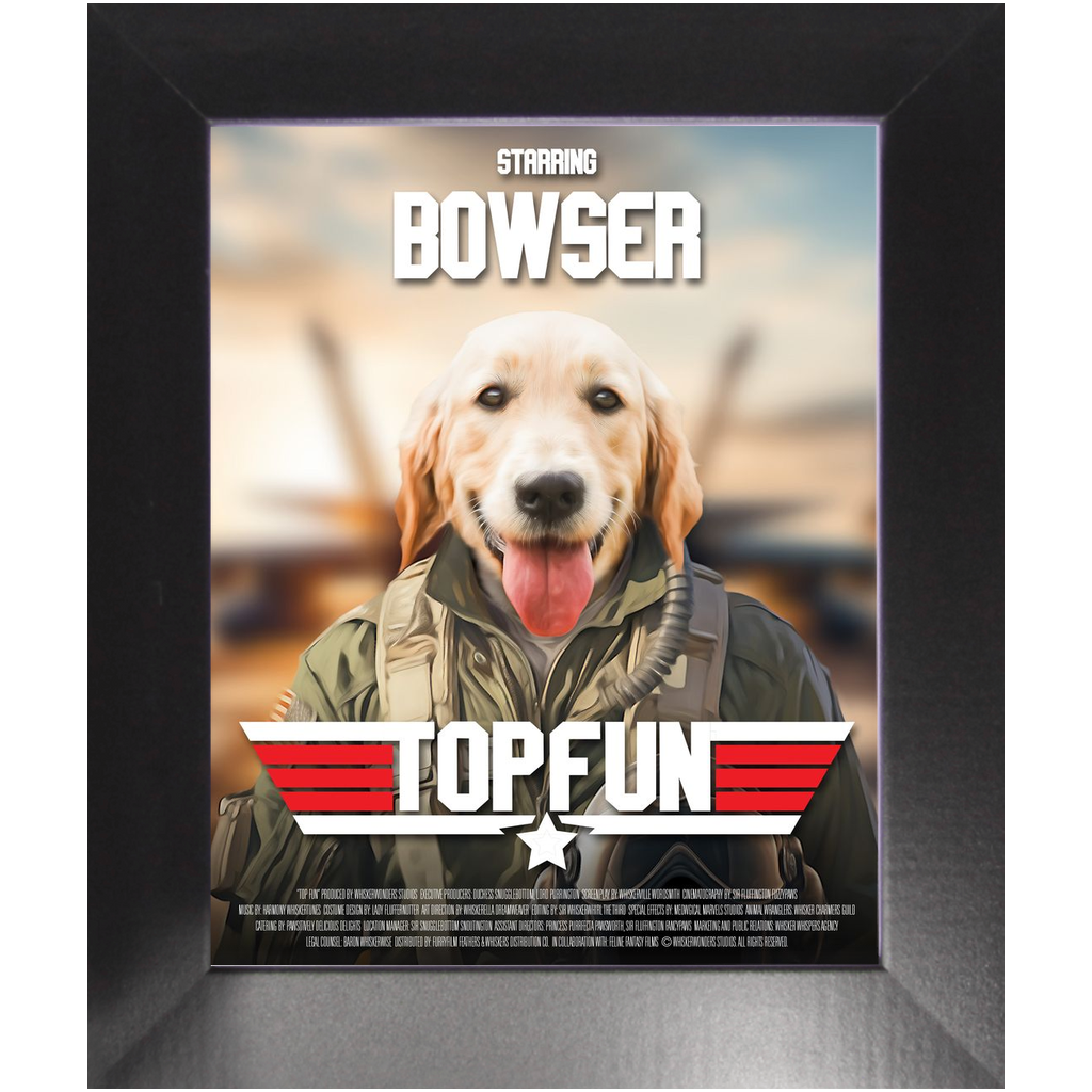TOP FUN Movie Poster - Top Gun Inspired Custom Pet Portrait Framed Satin Paper Print