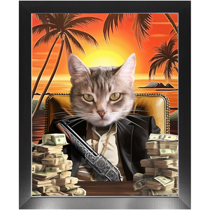 SAY HELLO TO MY LITTLE FRIEND - Scarface Inspired Custom Pet Portrait Framed Satin Paper Print