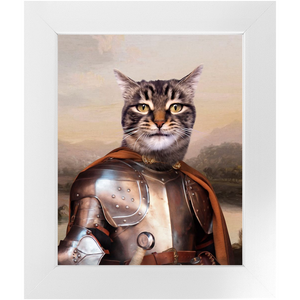 Knight In Brown Satin - Renaissance Inspired Custom Pet Portrait Framed Satin Paper Print