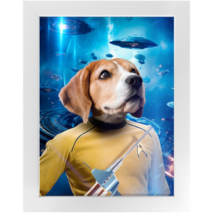 CAPTAIN QUIRK IN SPACE - Star Trek Inspired Custom Pet Portrait Framed Satin Paper Print