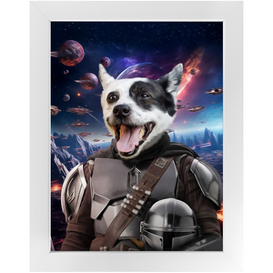 WANDERLORIAN IN SPACE - Mandalorian & Star Wars Inspired Custom Pet Portrait Framed Satin Paper Print