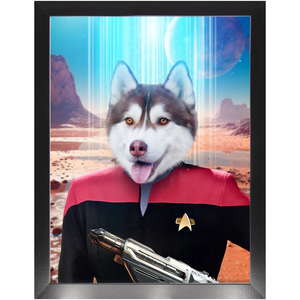 CAPTAIN RUNAWAY - BEAMING DOWN - Star Trek Inspired Custom Pet Portrait Framed Satin Paper Print