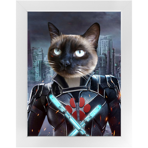 Black Aznite - Black Widow Superhero Inspired Custom Pet Portrait Framed Satin Paper Print