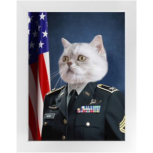 COMMANDEAR - Military Air Force Officer Inspired Custom Pet Portrait Framed Satin Paper Print