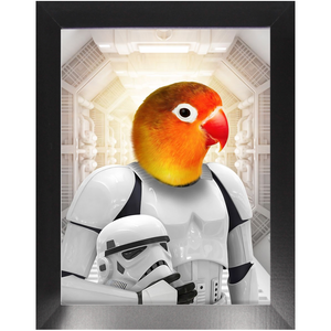Storm Blooper - Storm Trooper & Star Wars Inspired Custom Pet Portrait Framed Satin Paper Print