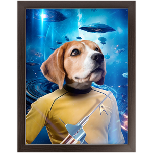 CAPTAIN QUIRK IN SPACE - Star Trek Inspired Custom Pet Portrait Framed Satin Paper Print