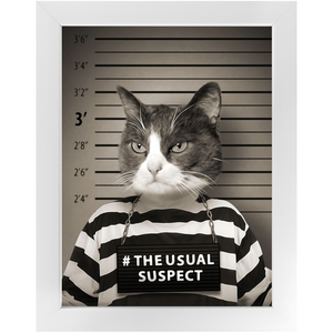 The Usual Suspect - Gangster Mugshot Inspired Custom Pet Portrait Framed Satin Paper Print