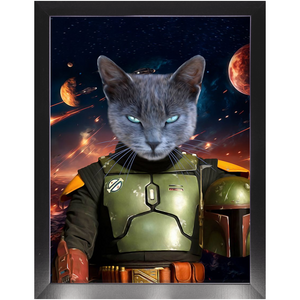 BOB AND FETCH IN SPACE - Boba Fett & Star Wars Inspired Custom Pet Portrait Framed Satin Paper Print