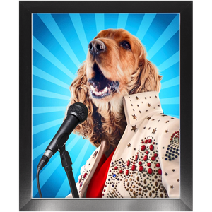 Blue Suede Chew Toy - Elvis Presley, Rock & Roll Inspired Custom Pet Portrait Framed Satin Paper Print