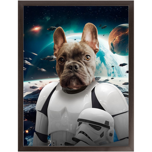 STORM BLOOPER IN SPACE - Storm Trooper & Star Wars Inspired Custom Pet Portrait Framed Satin Paper Print