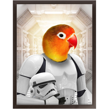Load image into Gallery viewer, Storm Blooper - Storm Trooper &amp; Star Wars Inspired Custom Pet Portrait Framed Satin Paper Print