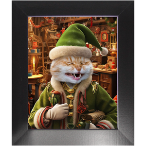 SANTA'S LITTLE HELPER - Christmas Elf Inspired Custom Pet Portrait Framed Satin Paper Print