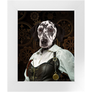 The Timekeeper - Steampunk, Victorian Era Inspired Custom Pet Portrait Framed Satin Paper Print