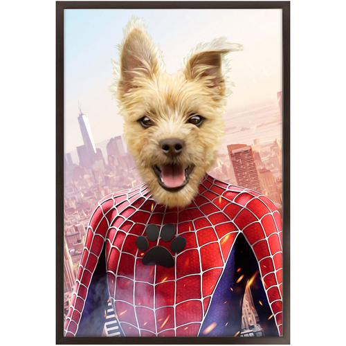 Spider Mutt - Spiderman Superhero Inspired Custom Pet Portrait Framed Satin Paper Print