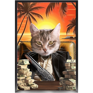SAY HELLO TO MY LITTLE FRIEND - Scarface Inspired Custom Pet Portrait Framed Satin Paper Print