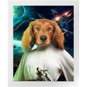 PRINCESS LAYABOUT IN SPACE - Princess Leia & Star Wars Inspired Custom Pet Portrait Framed Satin Paper Print