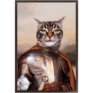 Knight In Brown Satin - Renaissance Inspired Custom Pet Portrait Framed Satin Paper Print