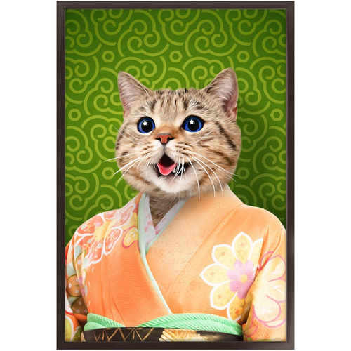 Orenjisan - Japanese Geisha & Kimono Inspired Custom Pet Portrait Framed Satin Paper Print