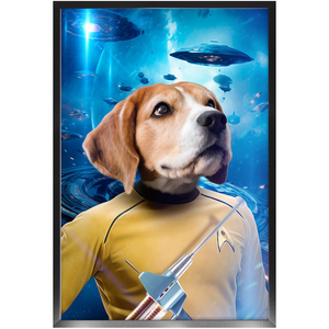 CAPTAIN QUIRK IN SPACE - Star Trek Inspired Custom Pet Portrait Framed Satin Paper Print