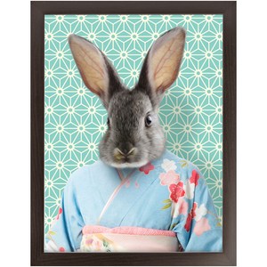 Aozora - Japanese Geisha & Kimono Inspired Custom Pet Portrait Framed Satin Paper Print