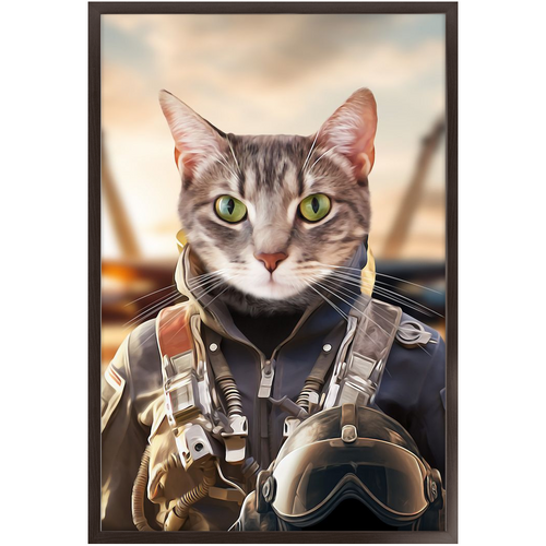 TOP FUN - Air Force Fighter Pilot Inspired Custom Pet Portrait Framed Satin Paper Print