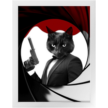 Load image into Gallery viewer, Licence To Chill - James Bond 007 Inspired Custom Pet Portrait Framed Satin Paper Print