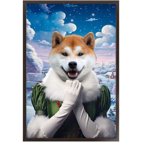 SNOWBALL - Christmas elf Inspired Custom Pet Portrait Framed Satin Paper Print