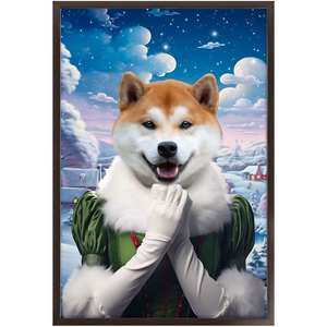 SNOWBALL - Christmas elf Inspired Custom Pet Portrait Framed Satin Paper Print