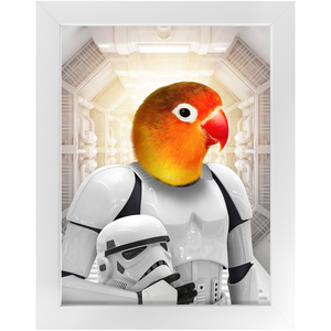 Storm Blooper - Storm Trooper & Star Wars Inspired Custom Pet Portrait Framed Satin Paper Print