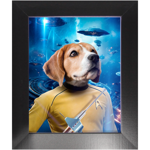 CAPTAIN QUIRK IN SPACE - Star Trek Inspired Custom Pet Portrait Framed Satin Paper Print