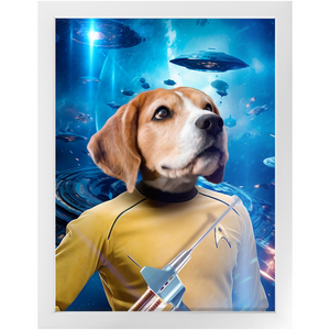 CAPTAIN QUIRK IN SPACE - Star Trek Inspired Custom Pet Portrait Framed Satin Paper Print