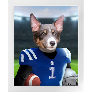Putting On The Blitz - American Football & Gridiron Inspired Custom Pet Portrait Framed Satin Paper Print