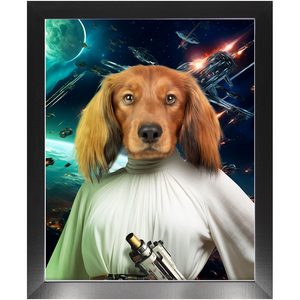 PRINCESS LAYABOUT IN SPACE - Princess Leia & Star Wars Inspired Custom Pet Portrait Framed Satin Paper Print