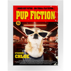 PUP FICTION Movie Poster - Pulp Fiction Inspired Custom Pet Portrait Framed Satin Paper Print