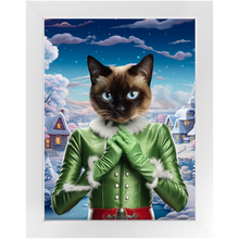 Load image into Gallery viewer, SNOWFLAKE - Christmas elf Inspired Custom Pet Portrait Framed Satin Paper Print