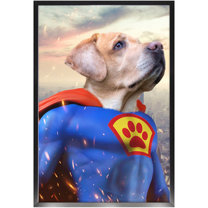 Supermutt - Superman, Superhero Inspired Custom Pet Portrait Framed Satin Paper Print