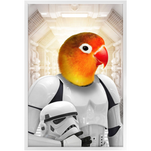 Load image into Gallery viewer, Storm Blooper - Storm Trooper &amp; Star Wars Inspired Custom Pet Portrait Framed Satin Paper Print