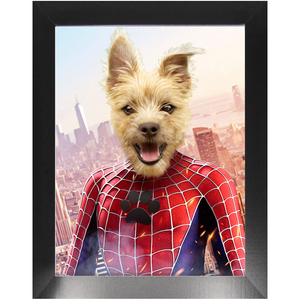 Spider Mutt - Spiderman Superhero Inspired Custom Pet Portrait Framed Satin Paper Print